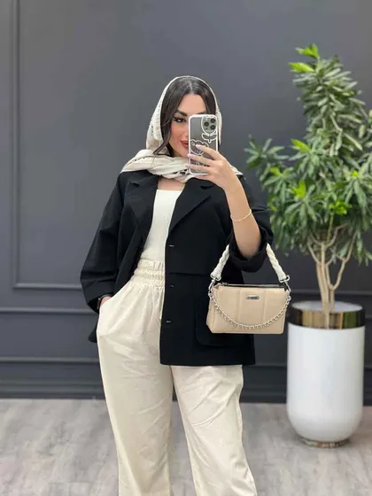 مانتو لینن دو جیب کمر ژیله دار