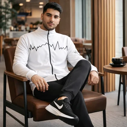 پکیج ست سویشرت شلوار مردانه سفید مدل EKO + کفش ورزشی مردانه Nike مدل Tigo زیره سفید