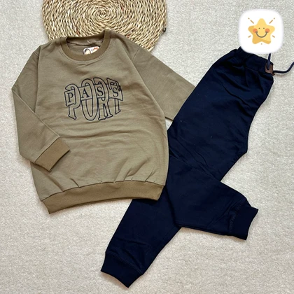 بلوز شلوار پسرانه جنس دورس با کیفیت مدل PASS مناسب 4 تا 8 سال