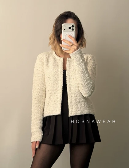 کت بافت زنانه زارا مدل تویید مرواریدی | 8062