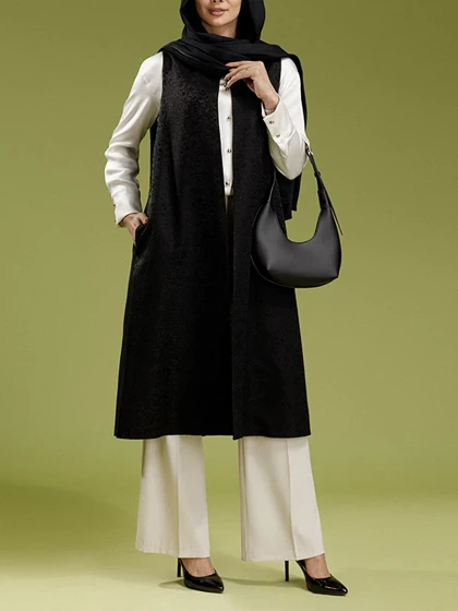 جلیقه بلند زنانه مجلسی ژاکارد طرحدار آستردار 70106