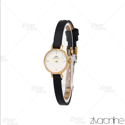 ساعت دنیل ولینگتون زنانه گرد مینی قاب طلایی صفحه سفید بند چرم 107132