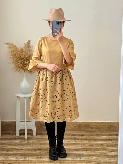 پیراهن خامه دوزی آستردار کد 2452