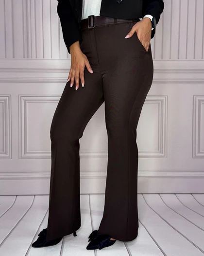 خرید شلوار بوتکات کرپ بزیاق قهوه ای زنانه Women's Brown Baziag Crepe Bootcut Pants کد 70703