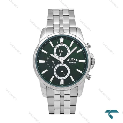ساعت الکسا پریمیر A0103 مردانه نقره ای صفحه سبز Alexa-6153-G