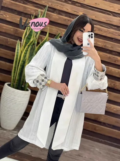 مانتو کتیبه آستین ژاکارد
