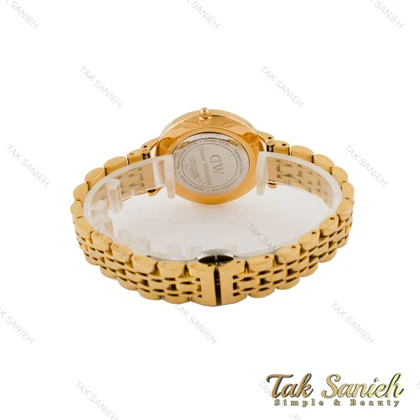 ساعت DW زنانه بند فلزی طلایی صفحه مشکی اسمال DW-5277-L