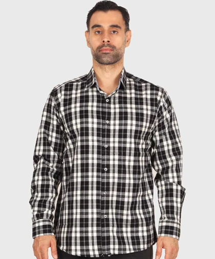 پیراهن مردانه پشمی چهارخانه مشکی 0169