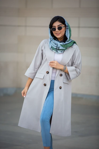 مانتو یقه E بلند آستین پاکتی