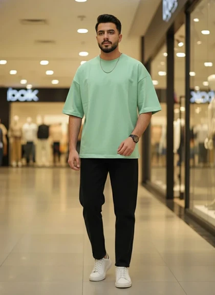تیشرت ساده پسته‌ای