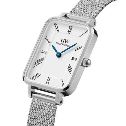 ساعت DW زنانه مستطیلی حصیری نقره ای سفید ایندکس یونانی DW-5525-L