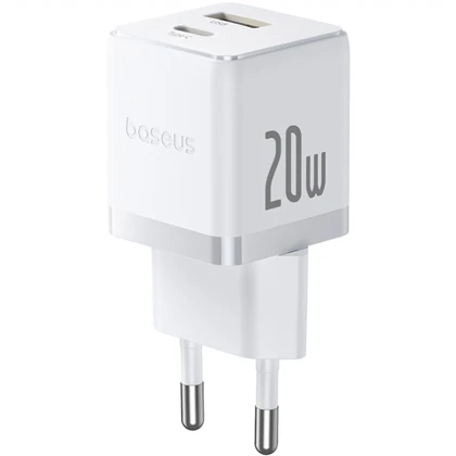 شارژر دیواری 20 وات فست شارژ Type-C و USB بیسوس با کابل دو سر تایپ سی CCZC20UE