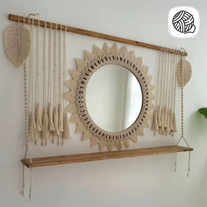 ست شلف و آیینه مکرومه بافی مدل پریمرز