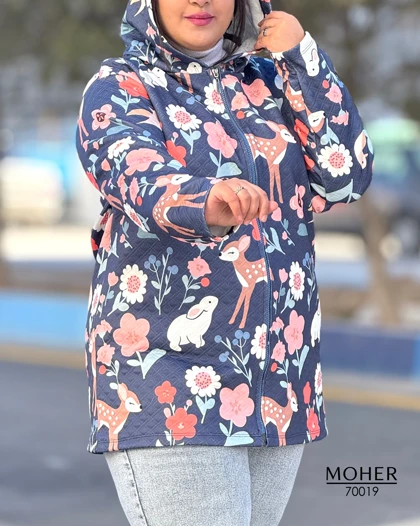 هودی زنانه سایز بزرگ ژاکارد طرح باغ