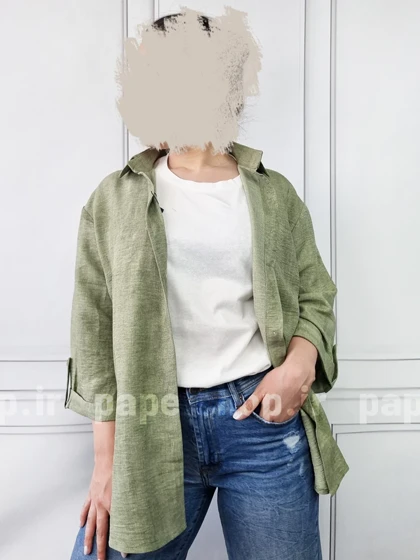 شومیز مانتویی گازوئیلی آستین پاکتی