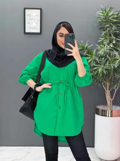 مانتو لینن کمرگت آستین کش
