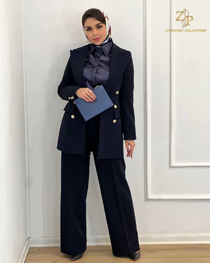 کت و شلوار زنانه کلاسیک مشکی و سرمه ای ZP