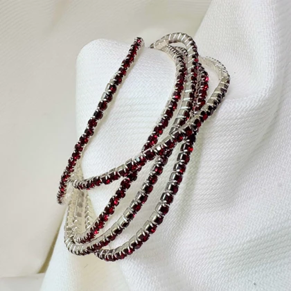 دستبند تنیسی تمام نگین مدل «شرابی درخشان» | تمام استیل (فروش دانه‌ای)