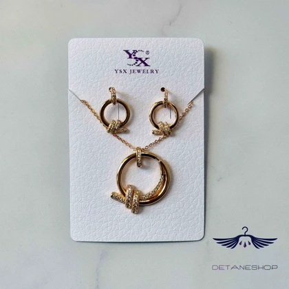 نیم ست نگین‌دار گره تیفانی طلایی YSX کد0280