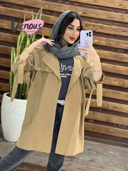 مانتو لینن دکمه چوبی
