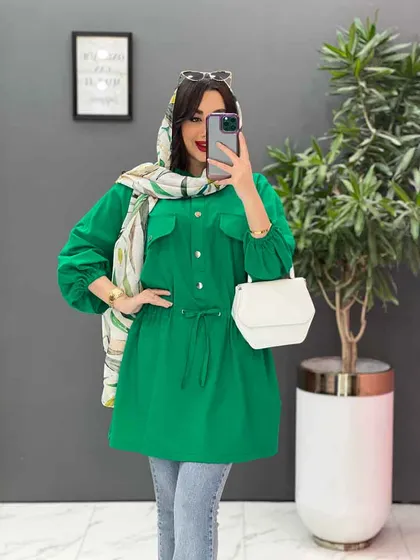 مانتو لینن کمرگت پیراهنی