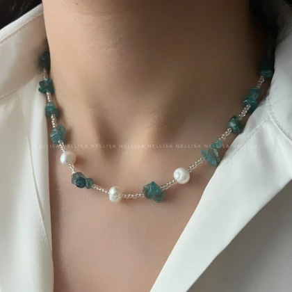 گردنبند زنانه سنگ چیپسی و مروارید پرورشی