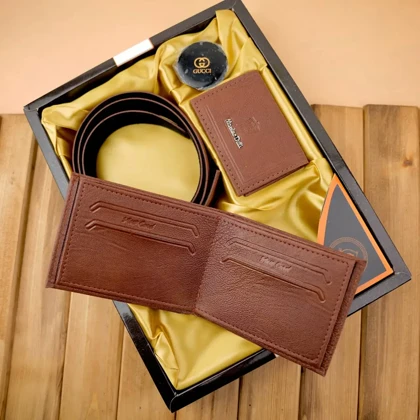 ست چهار تکه کیف پول کمربند و جاکارتی مردانه چرمی massimo dutti-2