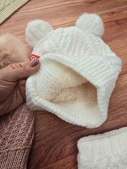 کلاه بافت و رینگ دخترانه دوپوم