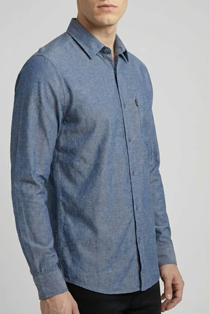 پیراهن مردانه آبی سنگشور آستین بلند نخ پنبه 518