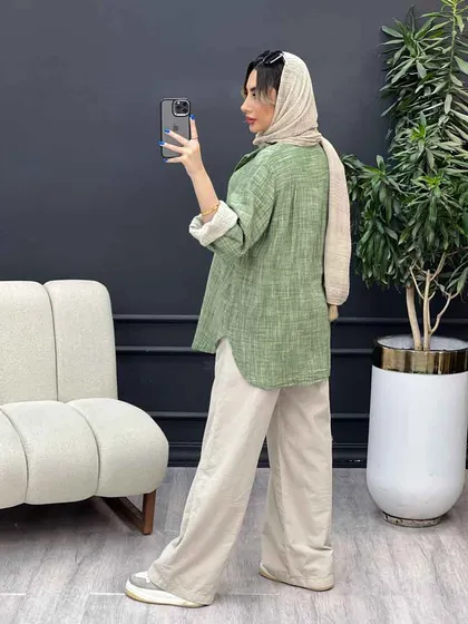 مانتو لینن آبرنگی آستین پاگن