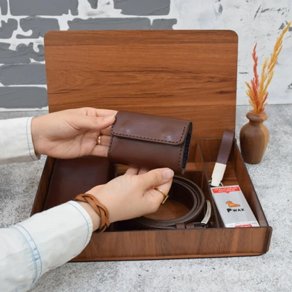 ست هدیه مردانه چرم طبیعی کیف پول و کمربند