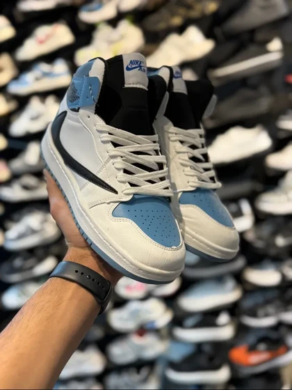 کتانی ترویس ساق‌دار مردانه سفیدآبی