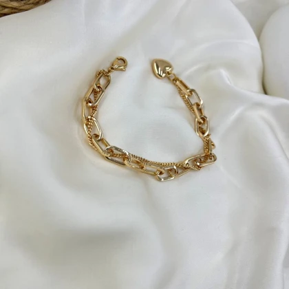 دستبند زنانه زنجیری مدل مهر طرح قلب دو ردیفه ژوپینگ