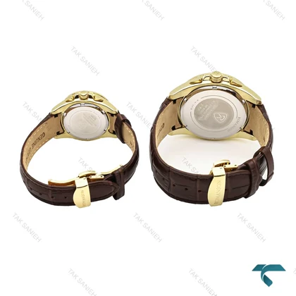 ساعت مچی رومانسون ست طلایی بند چرم قهوه ای Romanson-5940-S