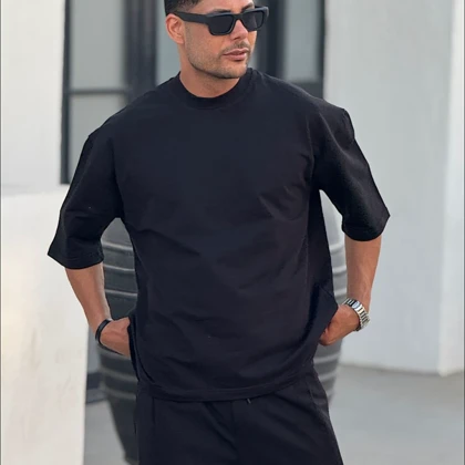 تیشرت لش باکسی مشکی مردانه پارچه ماکان