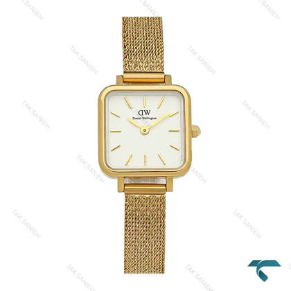 ساعت زنانه طلایی دنیل ولینگتون بند حصیری مربع صفحه سفید DW-8030-L