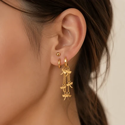 گوشواره استیل رنگ ثابت سه جفتی کدgar223 گالری زیور آلات آوآرین
