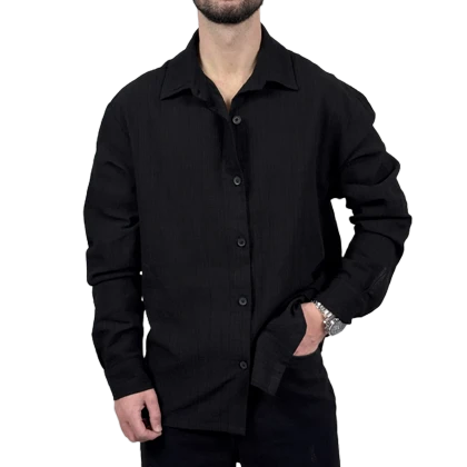 پیراهن آستین بلند مردانه مشکی کادنزا مدل ساده