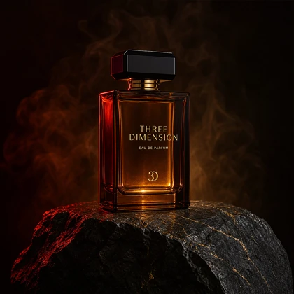 ادکلن Three Dimension Eau de Parfum عطر شیشه‌ای کهربایی با طراحی لوکس
