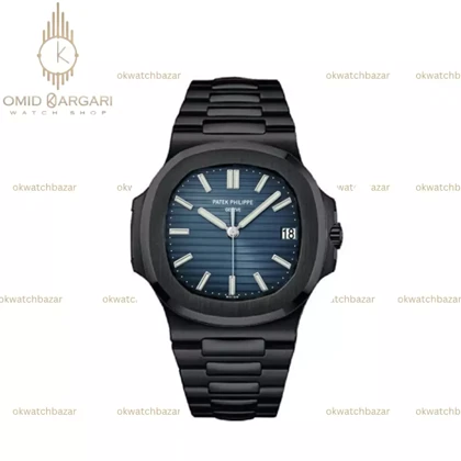 ساعت مچی پتک فیلیپ بند مشکی موتور اتوماتیک صفحه سرمه ای Patek Philippe Nautilus