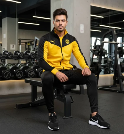 پکیج ست سویشرت شلوار دورتموند مردانه مدل BVB09 + کفش ورزشی مردانه Nike مدل Tigo زیره سفید-مشکی