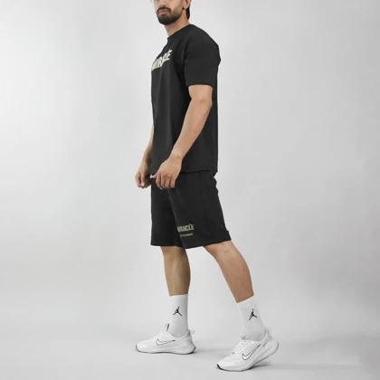 ست تیشرت و شلوارک اسپرت شنگلی مدل T110 مشکی
