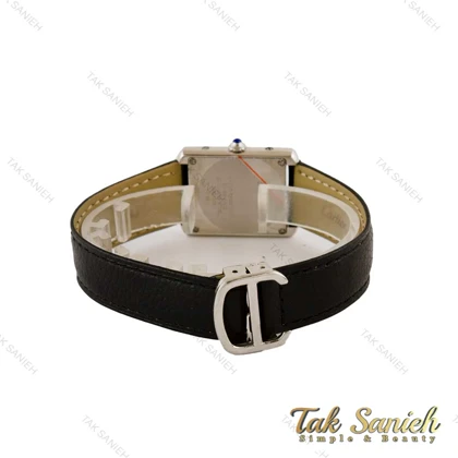 ساعت کارتیه تانک زنانه سیلور بند چرم مشکی Cartier-5268-L