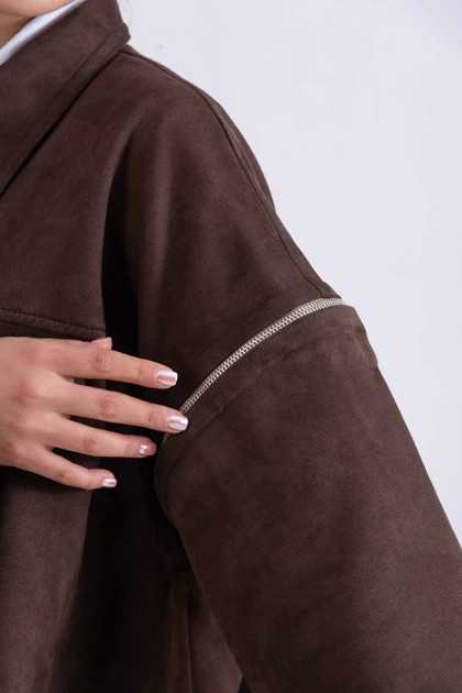 جکت جیر قهوه ای Suede دوحالته