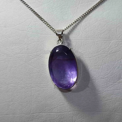 گردنبند نقره با سنگ آمیتیست جواهری 22 قیراطی (بدون زنجیر)