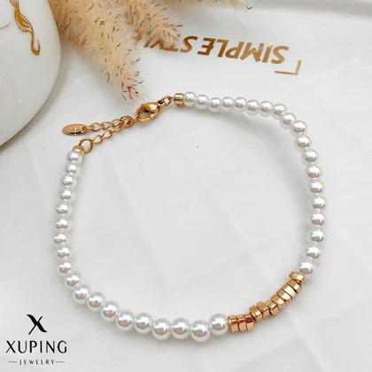 دستبند مروارید ژوپینگ با گوی‌های طلایی تراش‌خورده