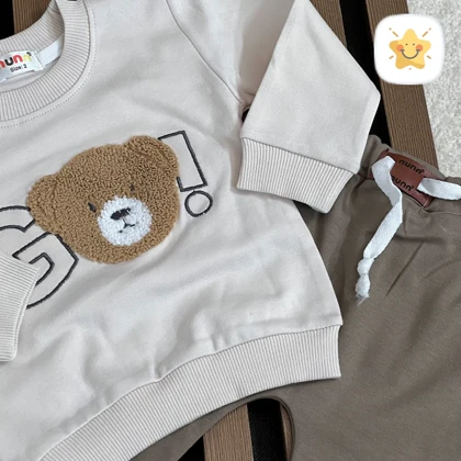 بلوز شلوار نوزادی پسرانه برند NONA خرسی جنس پنبه مناسب 9 ماه تا 2 سال