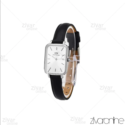 ساعت دنیل ولینگتون زنانه کوادرو قاب سیلور صفحه سفید بند چرم 106249