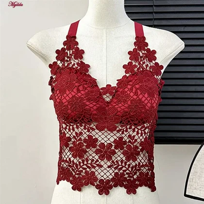 تاپ زنانه ماییلدا مدل گل‌گلی گیپوری کد 5474-1837