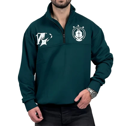 دورس مردانه یقه نیم زیپ سبز طرح NC